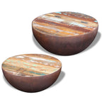 vidaXL Two-Piece Square Coffee Table Set - Bowl Shaped with Solid Reclaimed Wood Top and Stable Steel Frame, Multicolor Brown