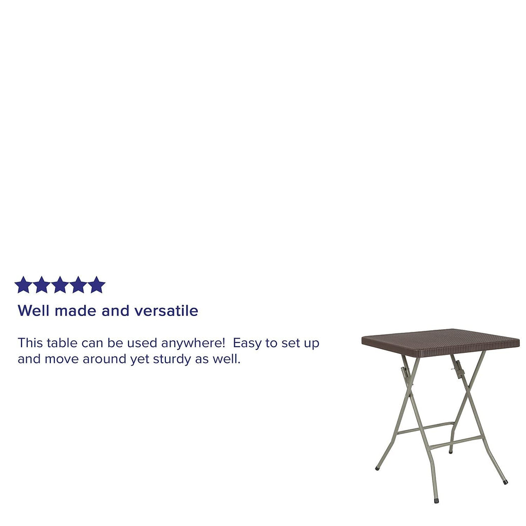 Flash Furniture Linburgh 1.95-Foot Square Brown Rattan Plastic Folding Table