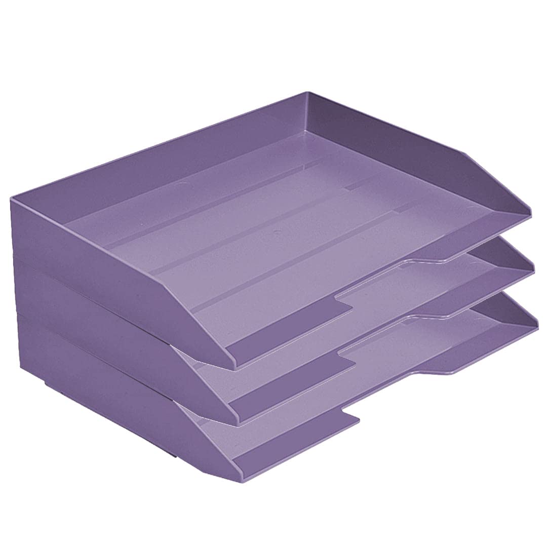 Acrimet Stackable Letter Tray 3 Tier Side Load, Plastic, Desktop File Organizer (Solid Purple Color)