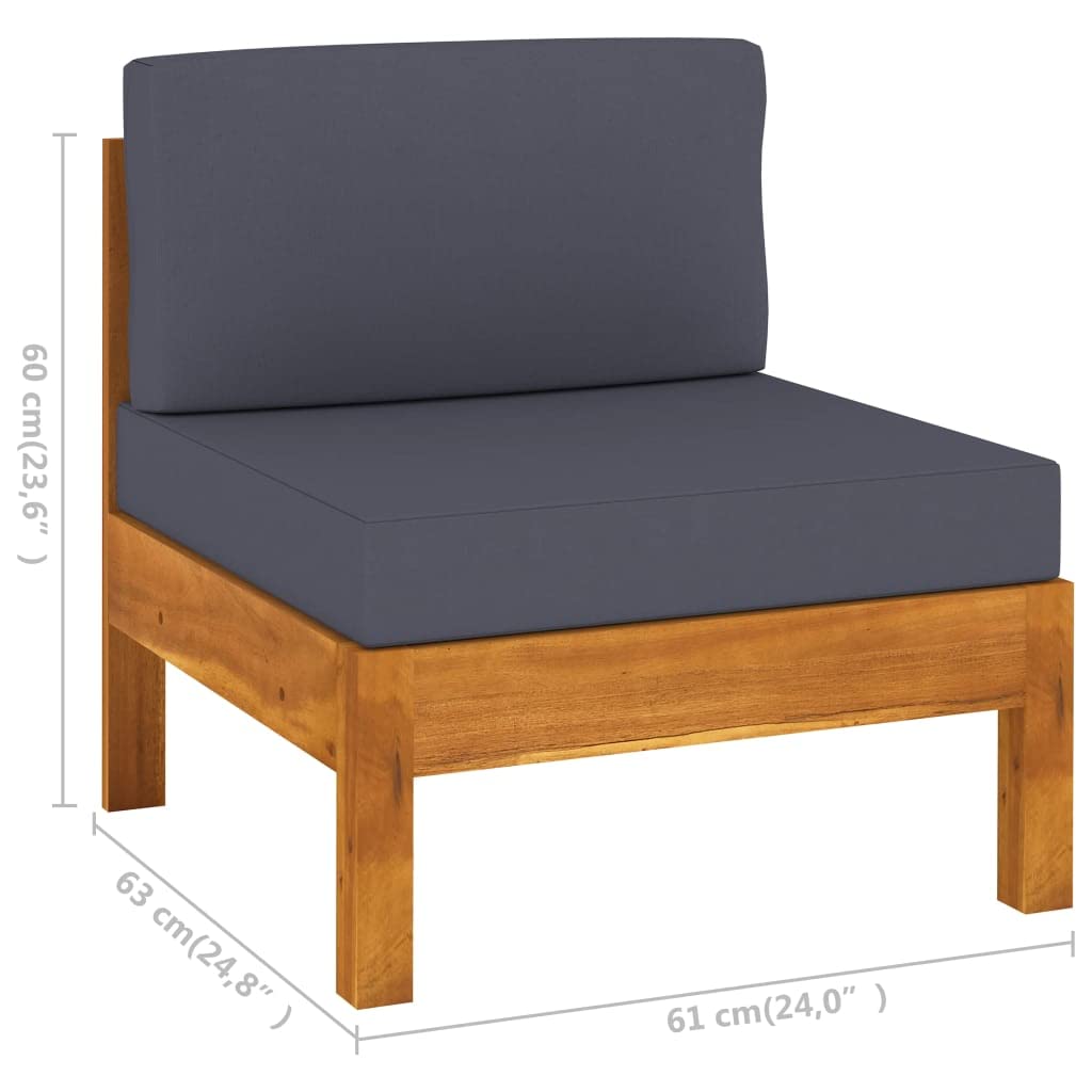 vidaXL Middle Sofa with Dark Gray Cushions Solid Acacia Wood