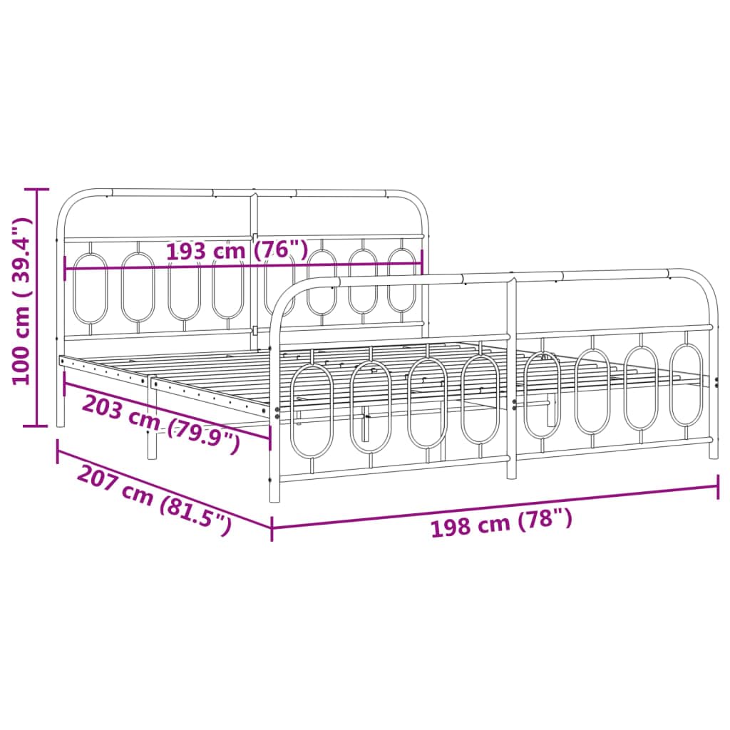 vidaXL Black King Metal Bed Frame with Headboard and Footboard - 76x79.9 - Modern Style - Bedroom Furniture