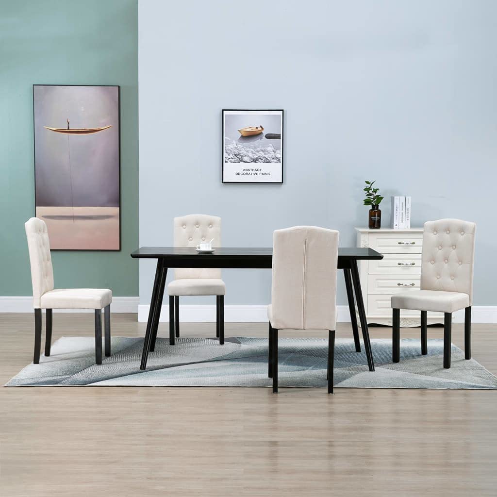 vidaXL Ergonomic Dining Chairs - Set of 4 in Cream Fabric with Solid Wooden Legs, Comfortable Upholstery for Kitchen and Dining Room