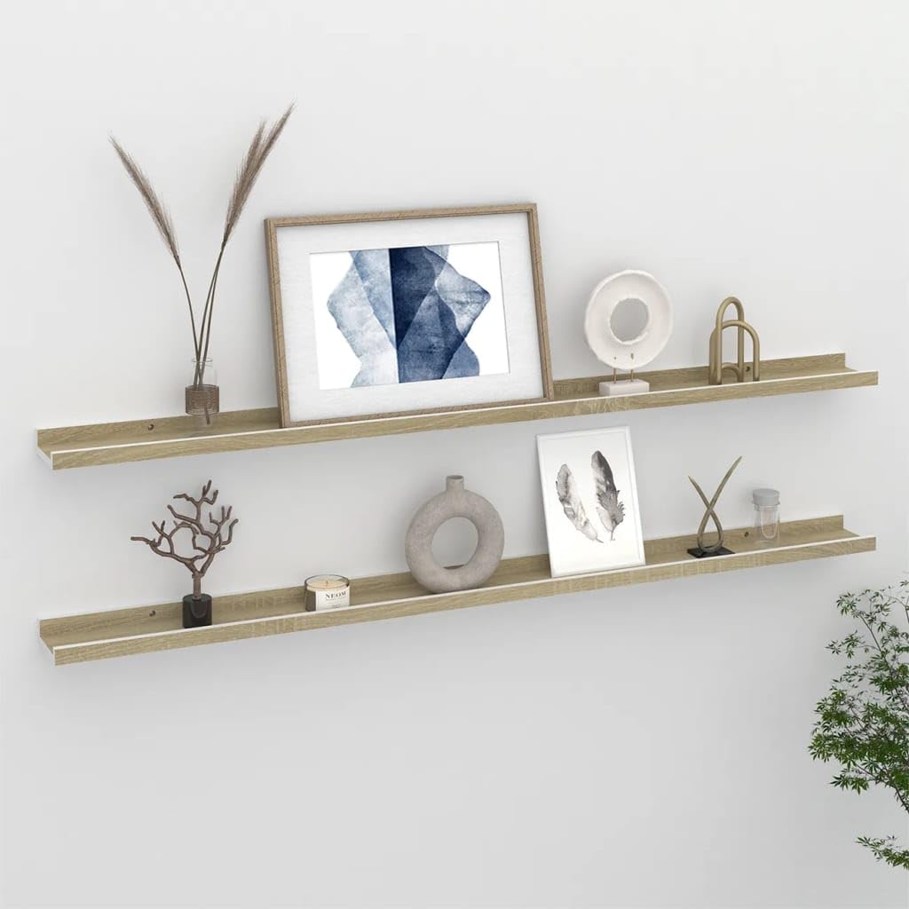 Wall Shelves -SKM Wall Shelves 2 pcs White and Sonoma Oak 45.3"x3.5"x1.2"