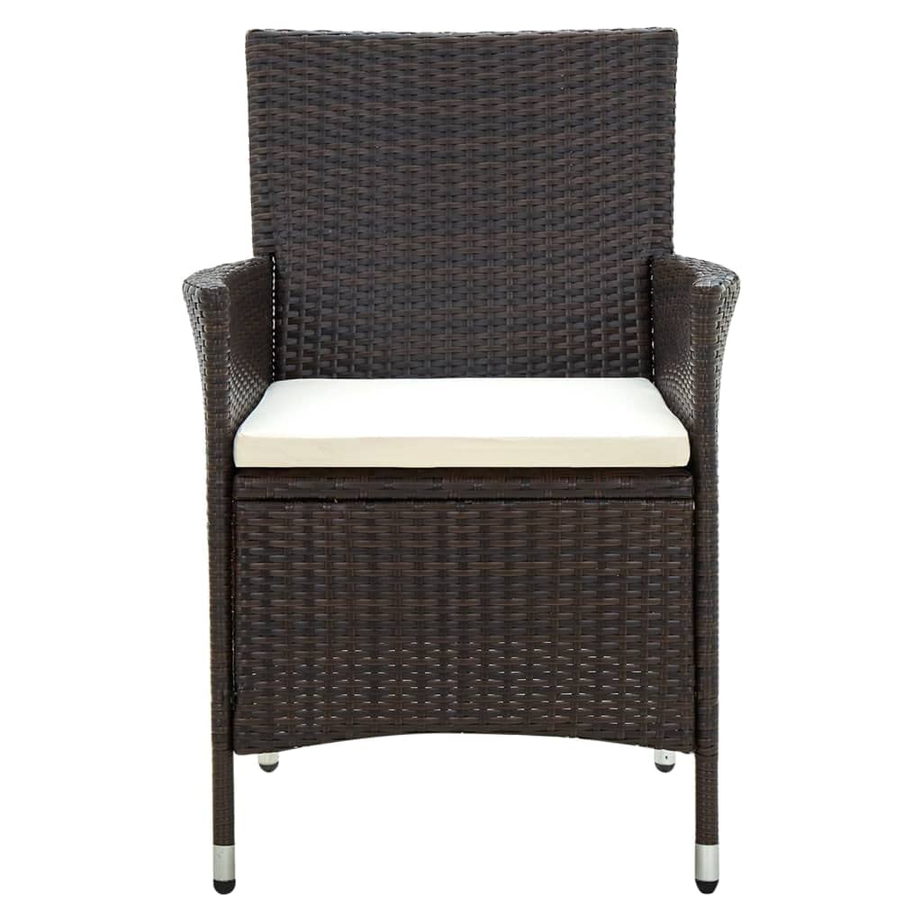 vidaXL 7-Piece Patio Dining Set - Weather-Resistant Poly Rattan Construction - Brown Rattan and Cream Cushions - Includes Table, 6 Chairs, and Removable Seat Cushions