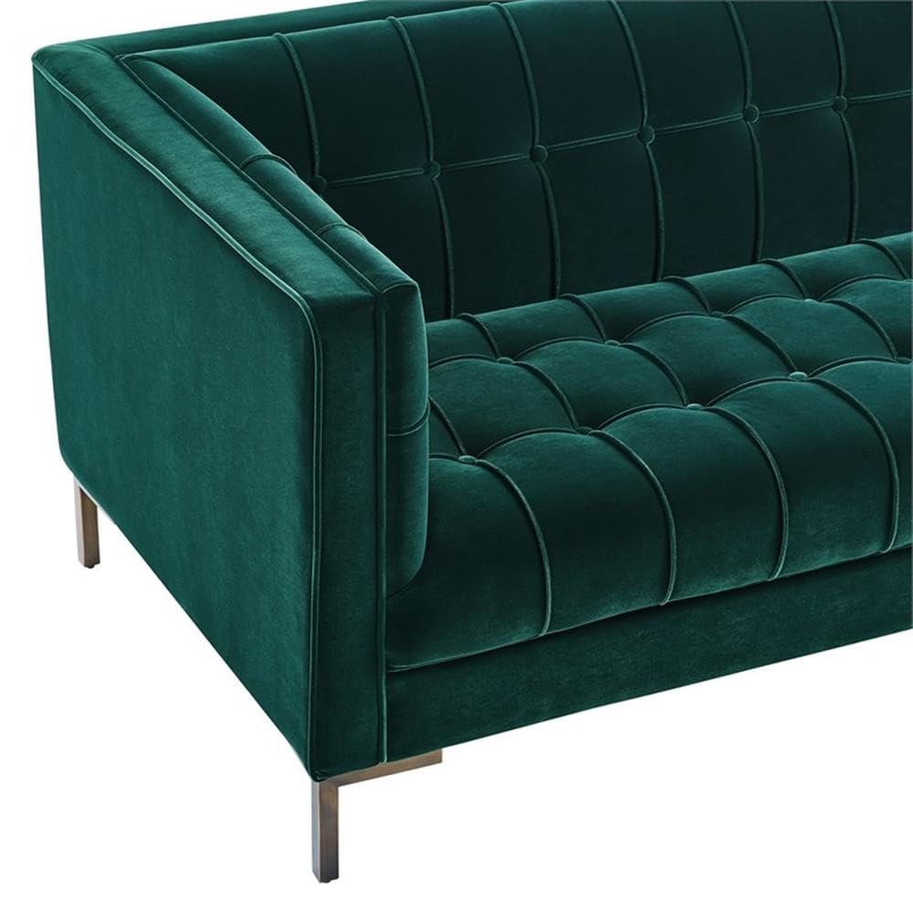 Addison Grace Home Dcor Steve Silver Furniture Isaac Green Velvet Luxe Mid Century Modern Design with Brass Legs and Channel Stitching Sofa