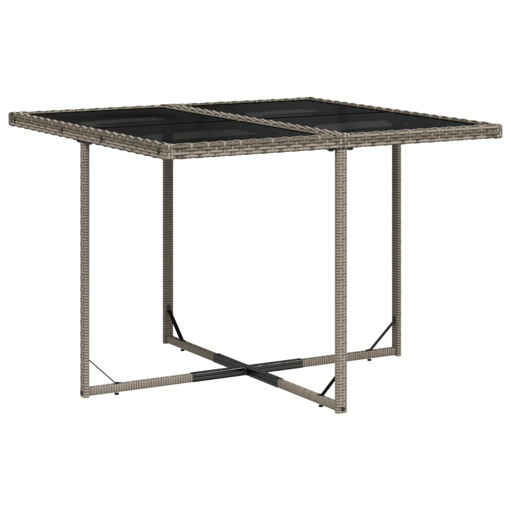 vidaXL Patio Dining Set - 9 Piece Outdoor Furniture with Cushions Gray Poly Rattan, Glass Table Top, Foldable Chairs