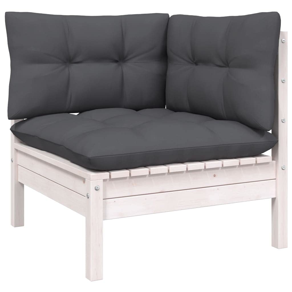vidaXL Solid Pinewood Patio Lounge Set 4 Piece with Cushions Garden Outdoor Lawn Yard Terrace Balcony Wooden Seat Seating Furniture White
