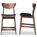 Baxton Studio 2 Piece Latina Scandinavian Style Faux Leather Upholstered Walnut Counter Stool Set, 24, Black