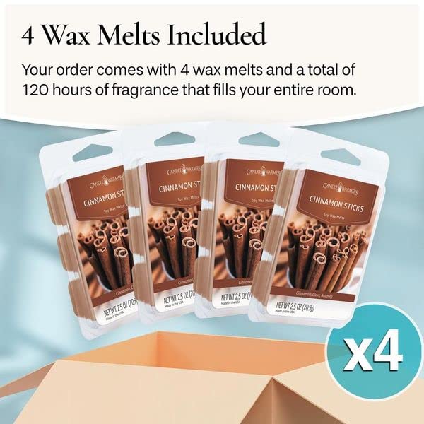 Candle Warmers Etc Classic Wax Melts 2.5Oz, Cinnamon Sticks Fragrance (4-Pack) - Each Pack Has X4 2.5 Oz Wax Melts And 30 Hours