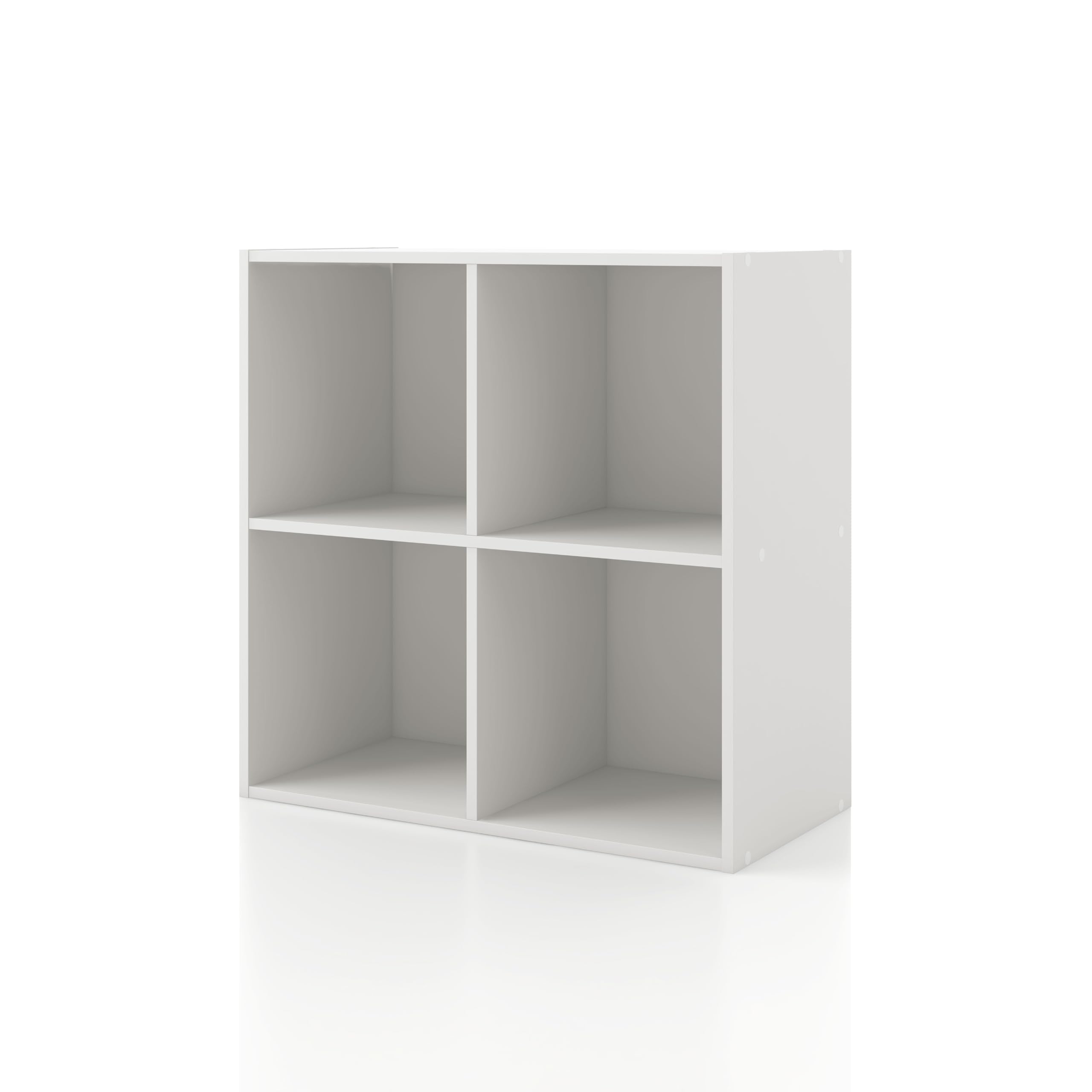Homes: Inside + Out Apexa 4 Cube Storage Organizer Shelves, Stackable Wood Bookcase Fits Cubby Bins For Organization, Dorm Teen Room Decor & Home Office, White
