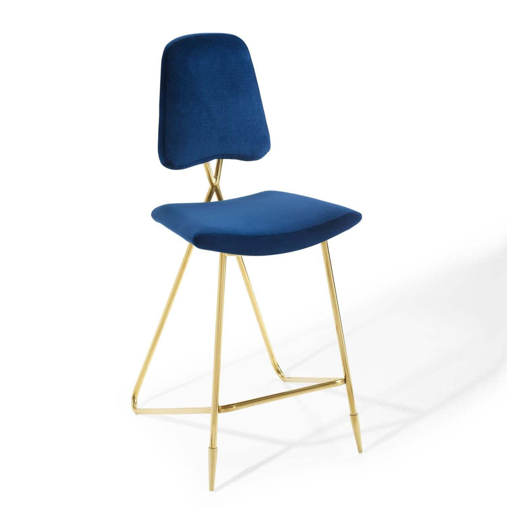 Modway Ponder Bar Stool Performance Velvet Set of 2 in Navy