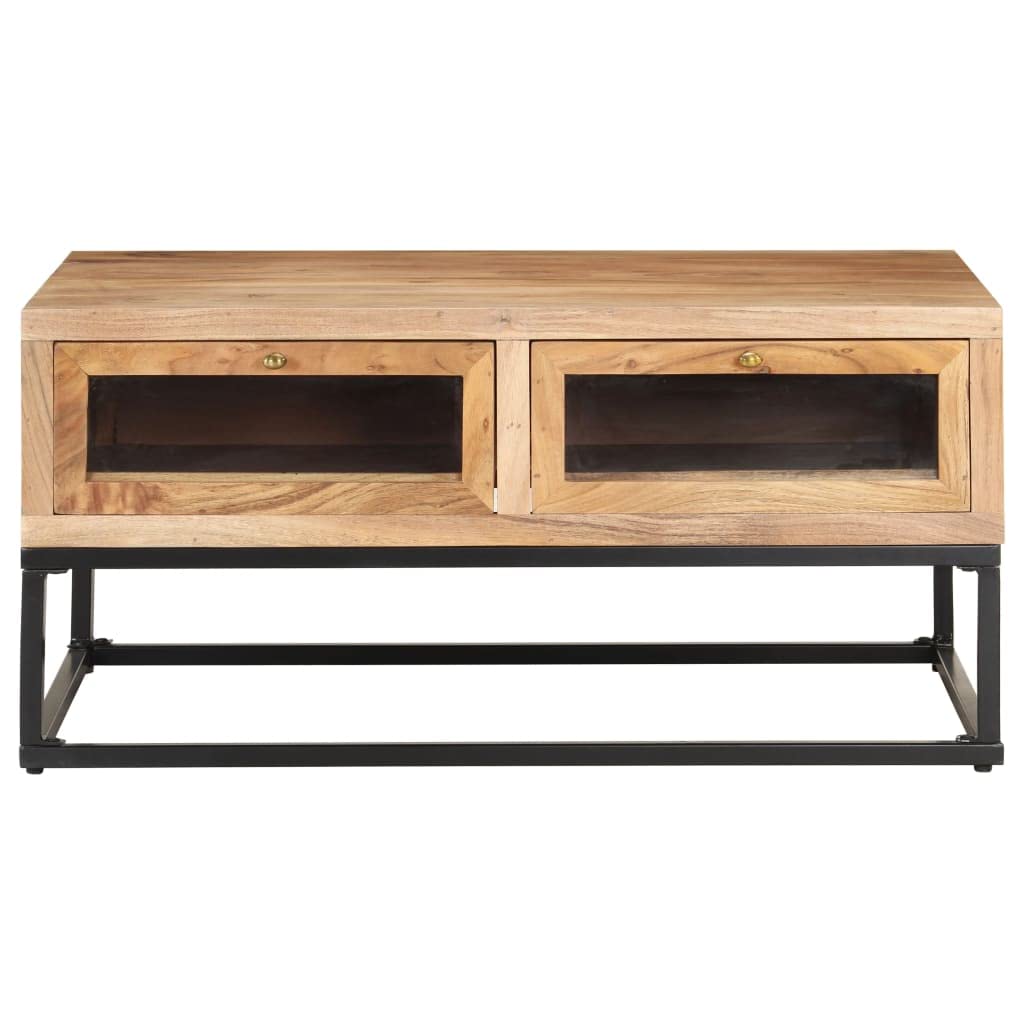 vidaXL Coffee Table with Drawers – Solid Acacia Wood, Industrial Design, Easy Assembly, Storage Solution, Home Decor, 35.4x23.6x15.7
