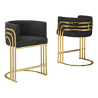 Best Quality Furniture Modern Teddy Fabric Bar Stools with Chrome Legs - Black - Elegant Barrel Design with Gold Frame - Set of 2 - Perfect for Dining Room, Bar, Office, or Living Room