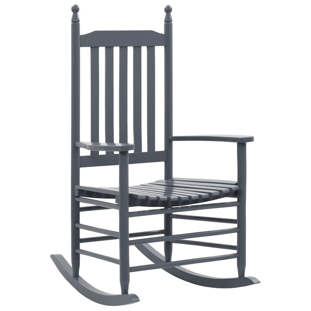 vidaXL Solid Poplar Wood Vintage-Style Rocking Chair - Comfortable Seating with Curved Seat - Gray - Easy Assembly Required