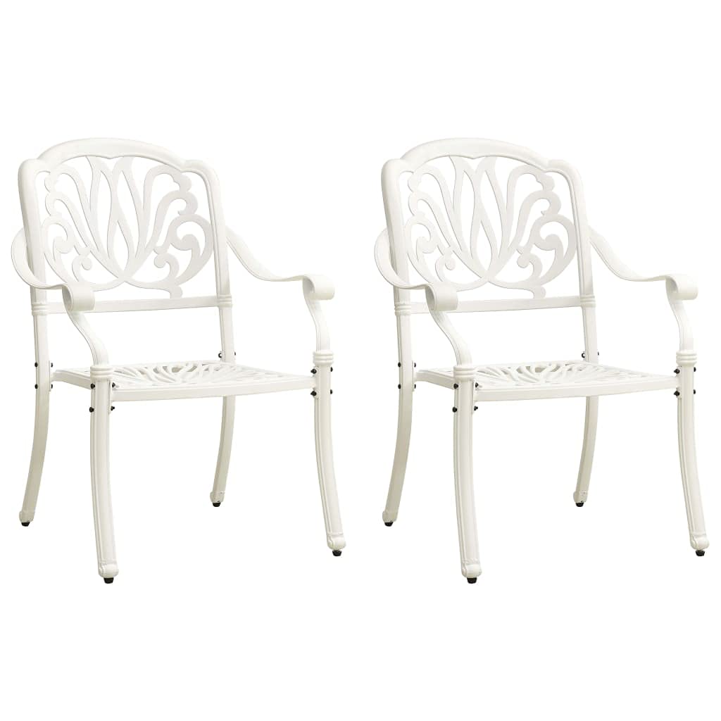 vidaXL Set of 2 Cast Aluminum White Patio Chairs - Weather Resistant, Durable & Elegant Outdoor Dining Seating Furniture