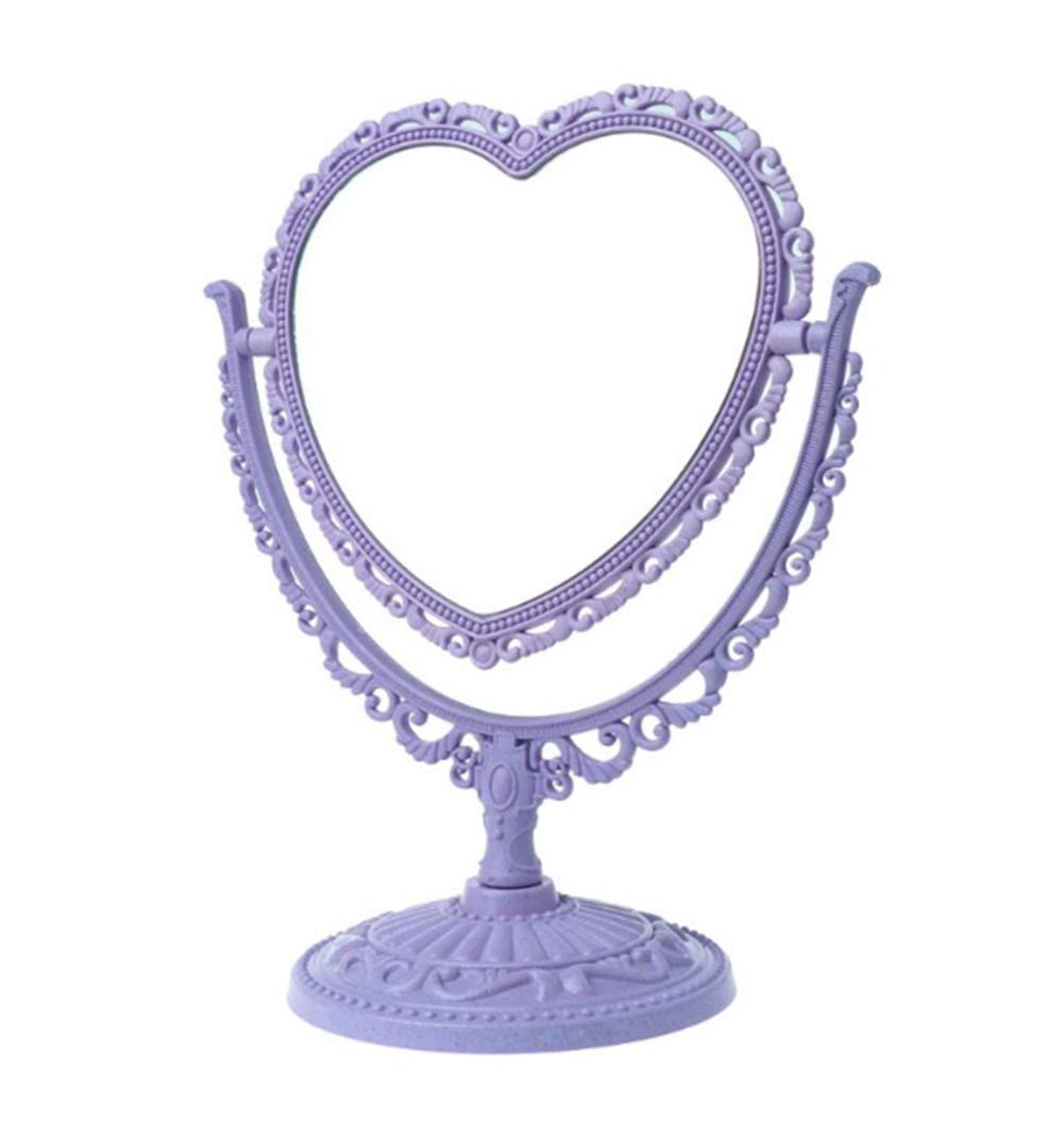 AKOAK 1 Pack Simple and Lovely Heart-Shaped Cosmetic Mirror Plastic Double-Sided Rotatable Dresser Mirror Lightweight Mirror Bat
