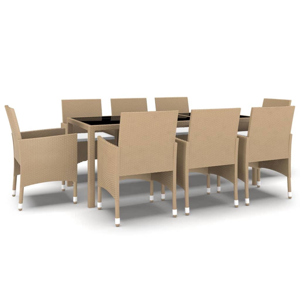 vidaXL Patio Dining Set 9 Piece Garden Outdoor Lawn Yard Terrace Balcony Backyard Table and Chair Seat Seating Furniture Poly Rattan Beige