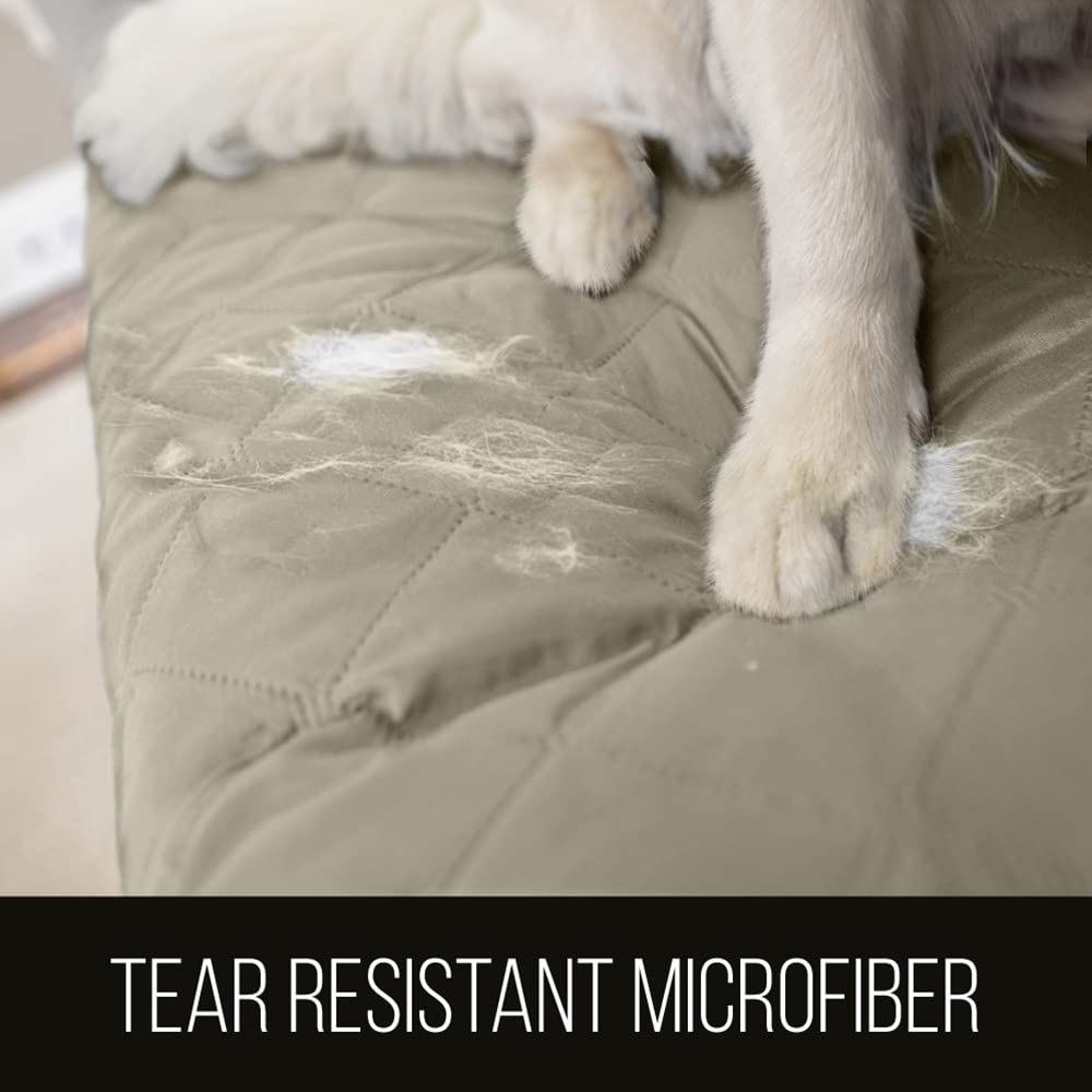 Sofa Shield Patented Couch Slip Cover, Large Cushion Protector, Reversible Stain And Dog Tear Resistant Slipcover, Quilted Microfiber 62” Seat, Washable Covers For Dogs Pets Kids, Light Taupe