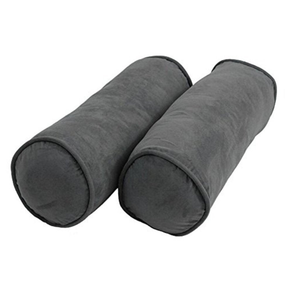 Blazing Needles Corded Microsuede Bolster Pillows (Set of 2), 20" x 8", Steel Grey
