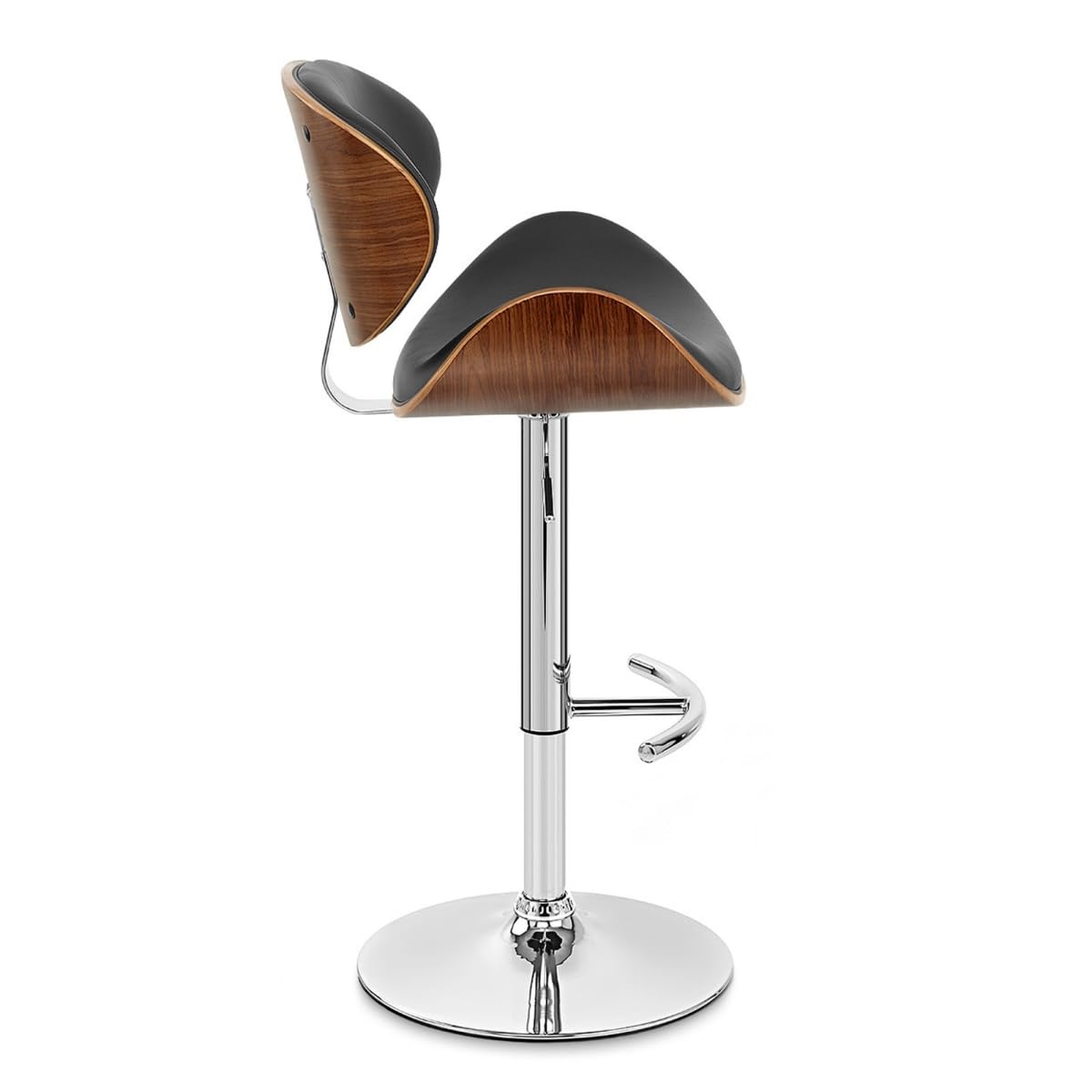 HomeRoots 477227 45 x 21 x 20 in. Black & Silver Faux Leather & Solid Wood Swivel Low Back Adjustable Height Bar Chair with Foot