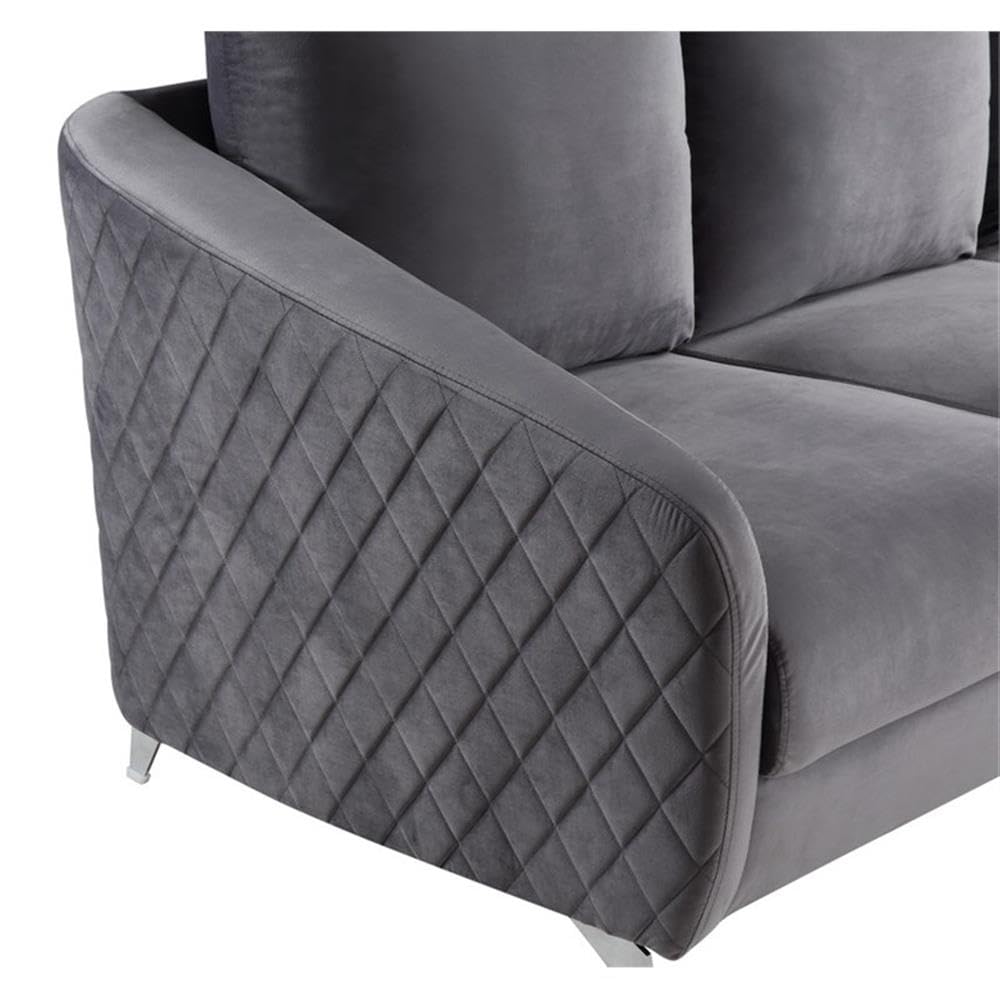 Lilola Home Sofia Gray Velvet Fabric Sofa Loveseat Chair Living Room Set