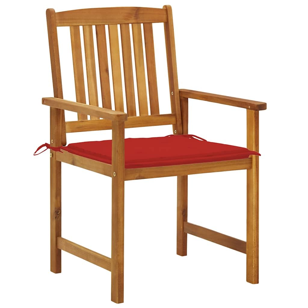 vidaXL Patio Chairs Set – Solid Acacia Wood Outdoor Chairs with Cozy Red Cushions – Sturdy Garden Furniture with a Rustic Charm – Easy to Assemble