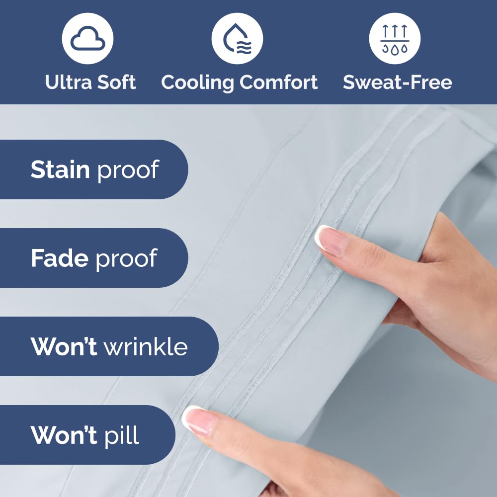 Extra Deep Pocket King Sheets - 4 Piece Breathable & Cooling Bed Sheets - Hotel Luxury Bed Sheet Set - Soft, Wrinkle Free & Comfy - Easily Fits Extra Deep Mattresses - Deep Pocket Sky Blue Sheets Set