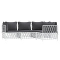 vidaXL White Patio Lounge Set - Modular Design with Powder-Coated Steel Frame - Durable Woven Fabric Material - Includes 3 Corner Sofas, 1 Middle Sofa, and Cushions