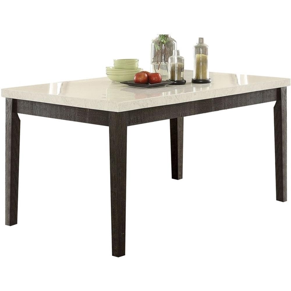 Acme Nolan Dining Table in White Marble and Salvage Dark Oak