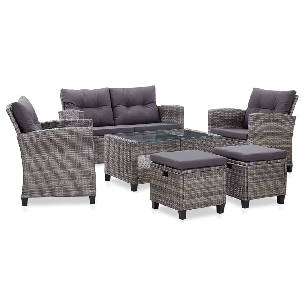 vidaXL 6 Piece Garden Sofa Set with Cushions Poly Rattan Dark Gray