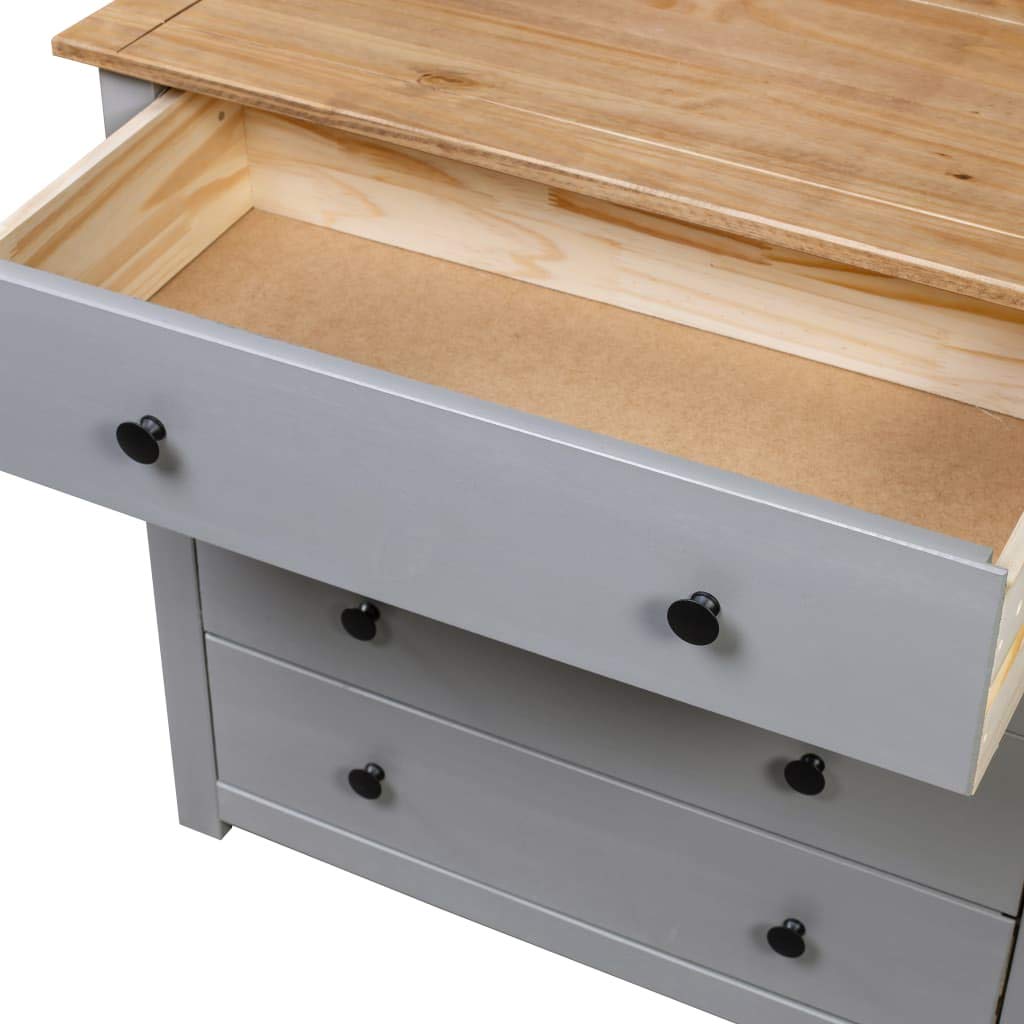 vidaXL Rustic Side Cabinet with 4 Drawers - Gray Wood Panel, Farmhouse Pine Panama Range Stand - Perfect for Home or Office