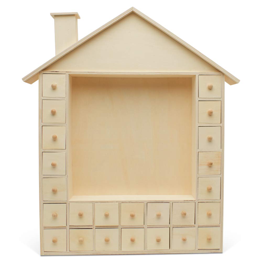 Scene House Wood Advent Calendar 18-3/4 x 16-3/4 Inch, Pack of 1 Craft Christmas Advent Calendar With 24 Empty Drawers, by Woodp