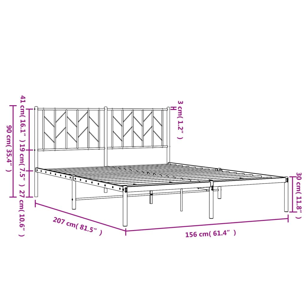 vidaXL Steel Bed Frame with Headboard, Black Double Bed Providing Storage and Support - Mattress not Included