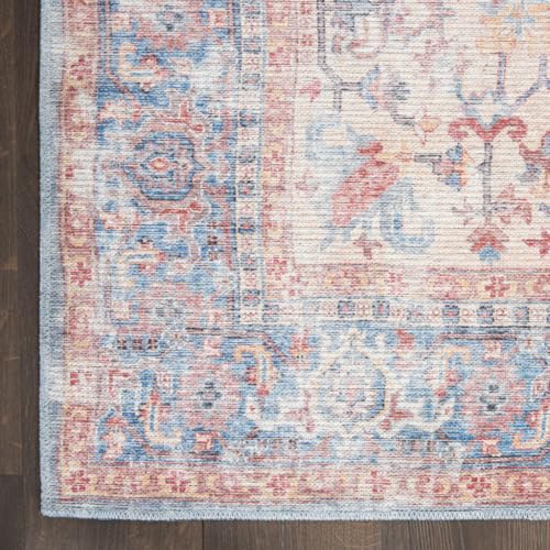 HomeRoots 522425 9 x 12 ft. Blue Floral Power Loom Distressed Rectangle Traditional Area Rug