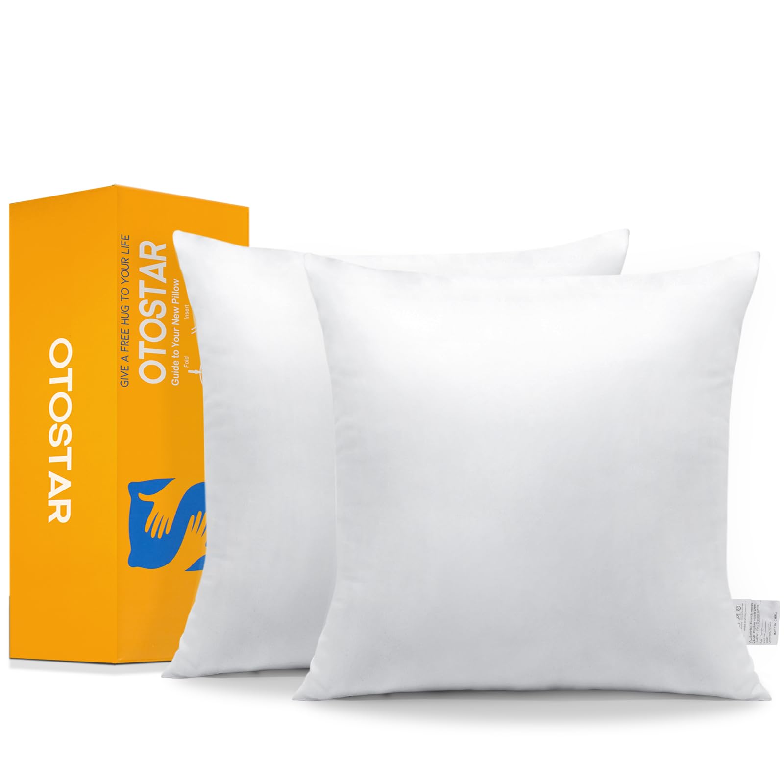 Otostar Pack Of 2 Throw Pillow Inserts, 24 X 24 Square Cushion Inner Soft Fluffy Plump Stuffer Cushion Pads White Decorative Pillow Inserts