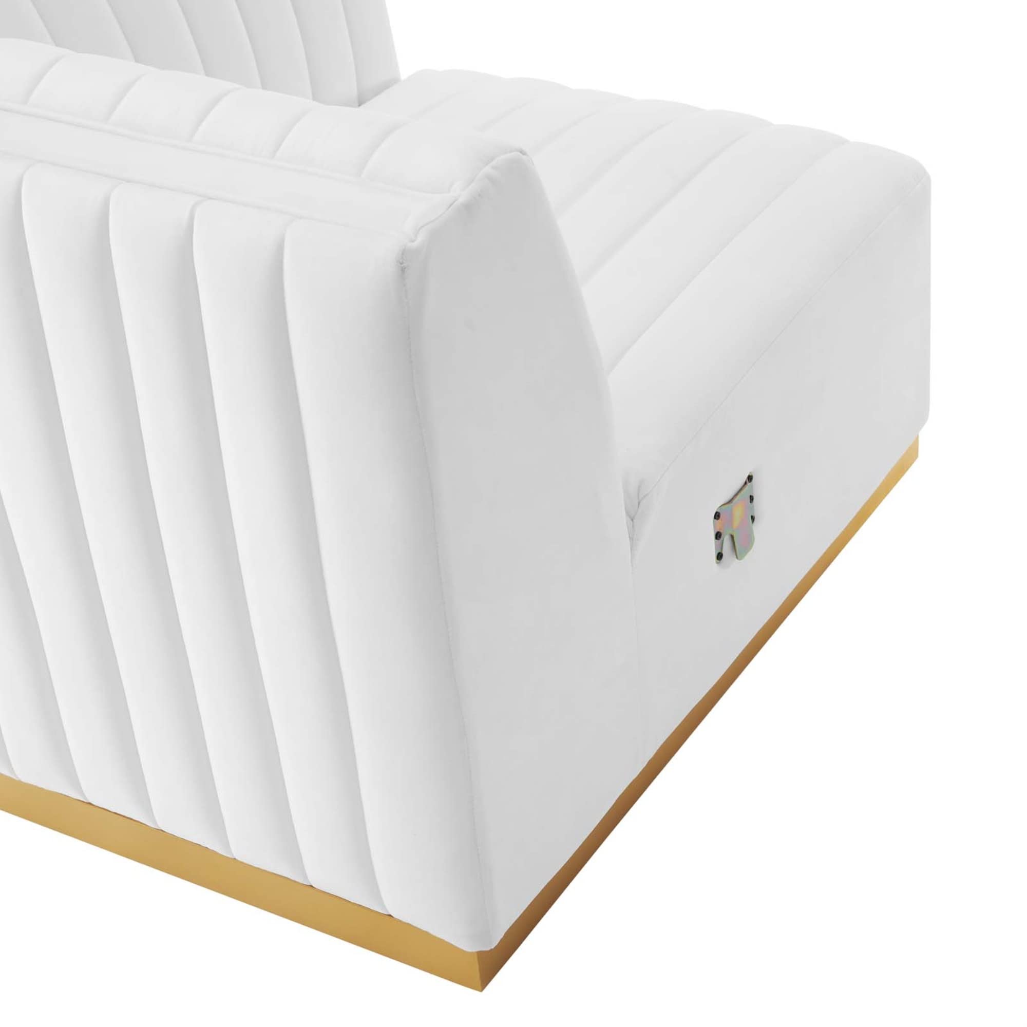 Modway Conjure Channel Tufted Performance Velvet Right-Arm Chair in Gold/White