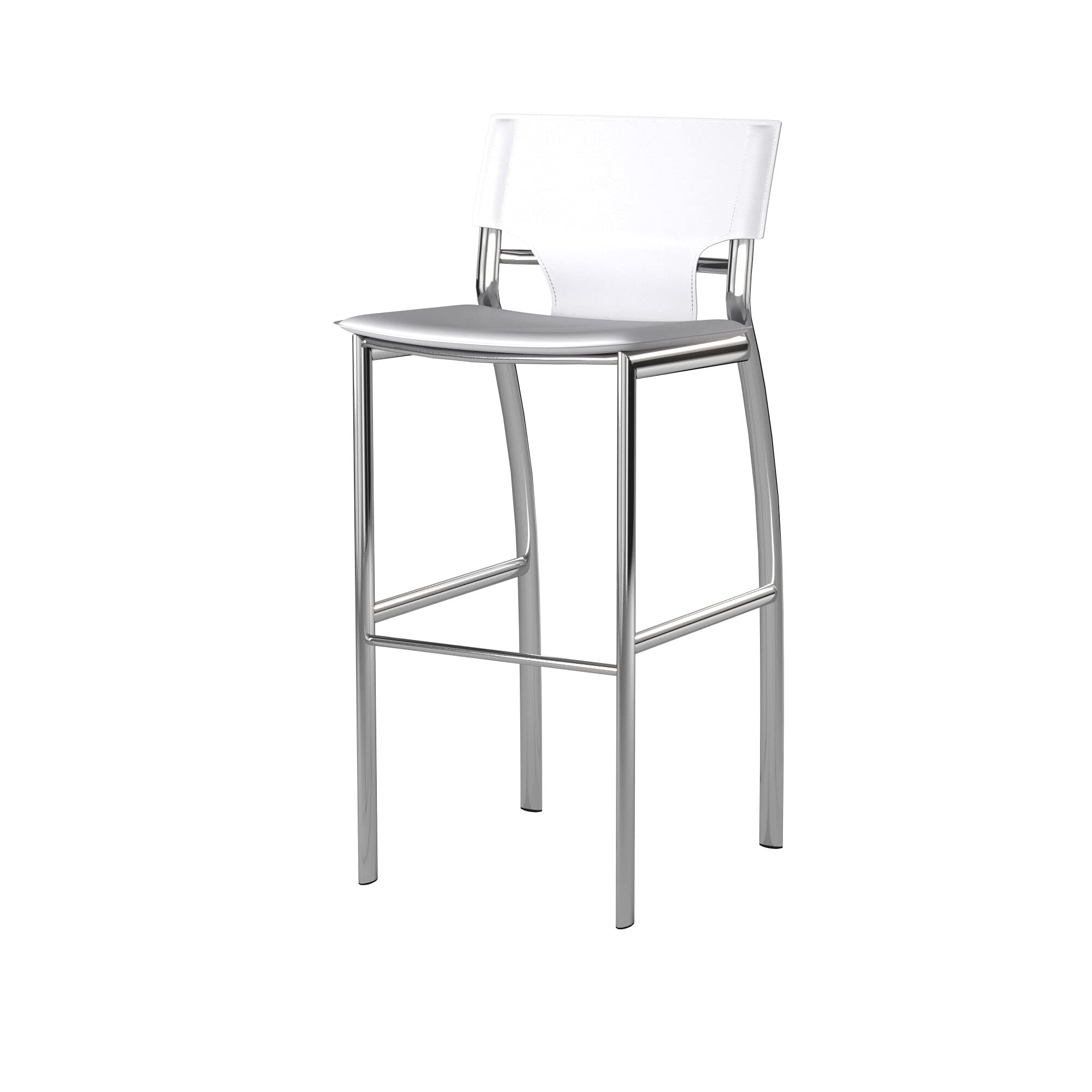 Neos Modern Furniture Set of 2 Regenerated Leather Bar Stool with Chrome Legs and 26" Seat Height, White
