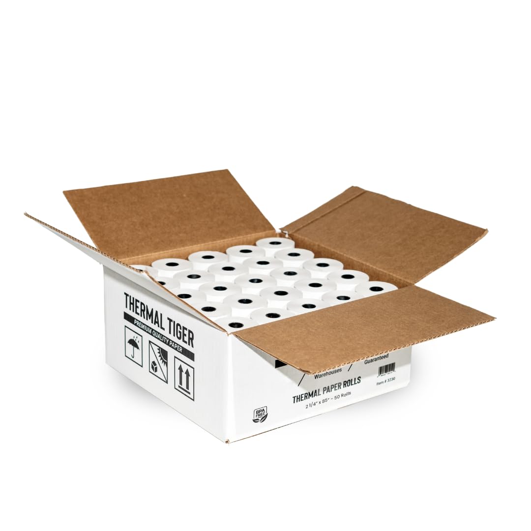 Thermal Tiger 2 1/4 X 85 Thermal Paper Rolls (50 Rolls/Box) - Bpa-Free Compatible With 60+ Printer Models, Crisp Black Images, P