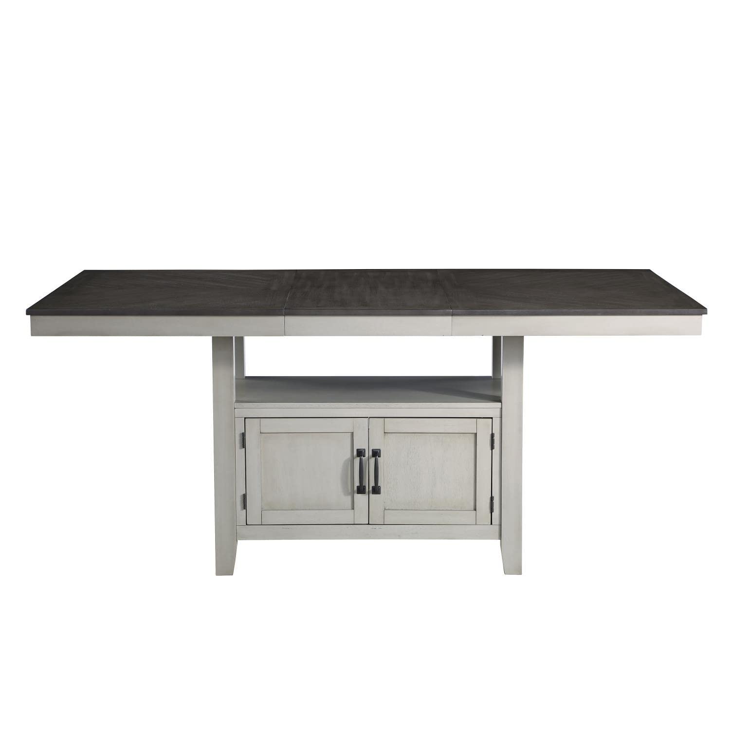 Steve Silver Furniture Hyland 7pc Rectangular Dining Set, 60 to 80-Inch Table w/ 6 Vegan Leather Upholstered Counter Chairs, Dining Room, Storage Shelf, 60" L x 42" W x 36" H, Grey