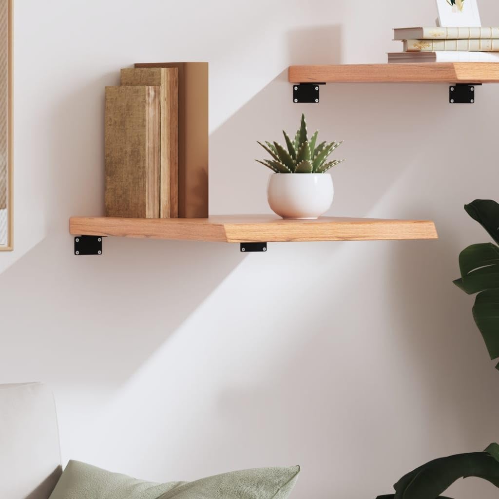 vidaXL Solid Oak Wood Wall Shelf - Light Brown, Versatile Use, Handmade Rustic Style, 15.7"x19.7"x(0.8"-1.6"), Max Load 44.1 lbs
