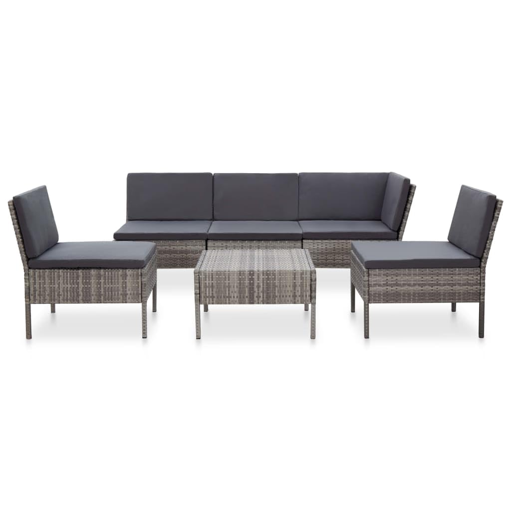 vidaXL - Durable 6 Piece Patio Lounge Set with Cushions, Weather Resistant Poly Rattan Construction, Comfortable Cushioning, Easy Maintenance, Modular Design for Customizable Layouts, Gray