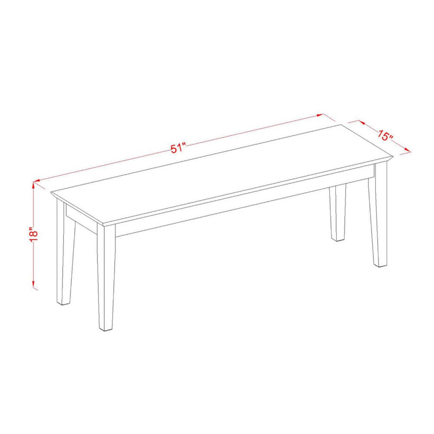 East West Furniture Capri Dining Room Bench with Wood Seat, 51x15x18 Inch, Oak