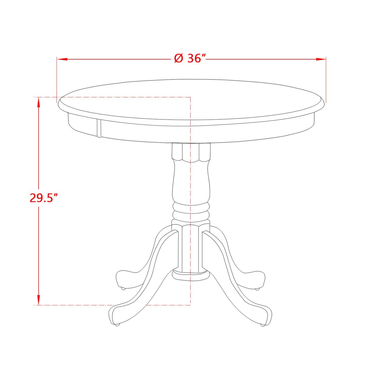 East West Furniture AMT-NLW-TP Antique Dining Table - a Round Wooden Table Top with Pedestal Base, 36x36 Inch, Natural & Linen White