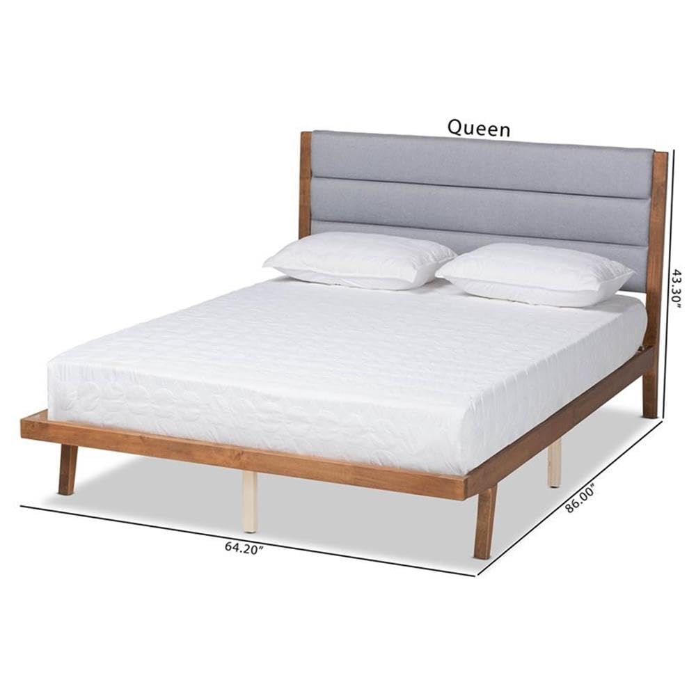 Baxton Studio Jarlan Modern and Contemporary Transitional Grey Fabric Upholstered and Walnut Brown Finished Wood Queen Size Platform Bed