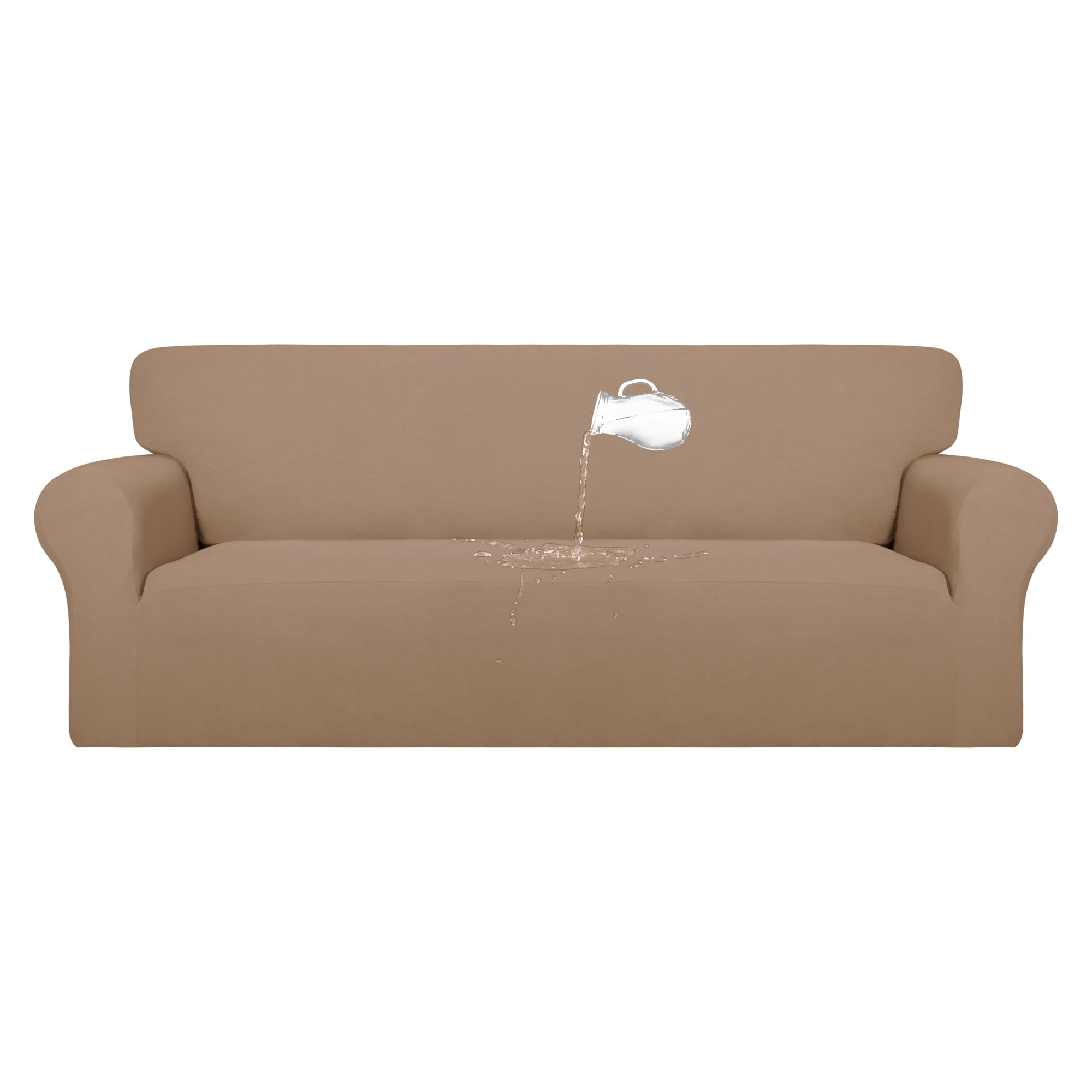 Purefit 100% Dual Waterproof Couch Cover Slipcovers For Couches And Sofas - Stretch Non Slip Fleece Sofa Covers Washable, Leakproof Furniture Protector For Kids, Pets, Dog (Oversized Sofa, Camel)