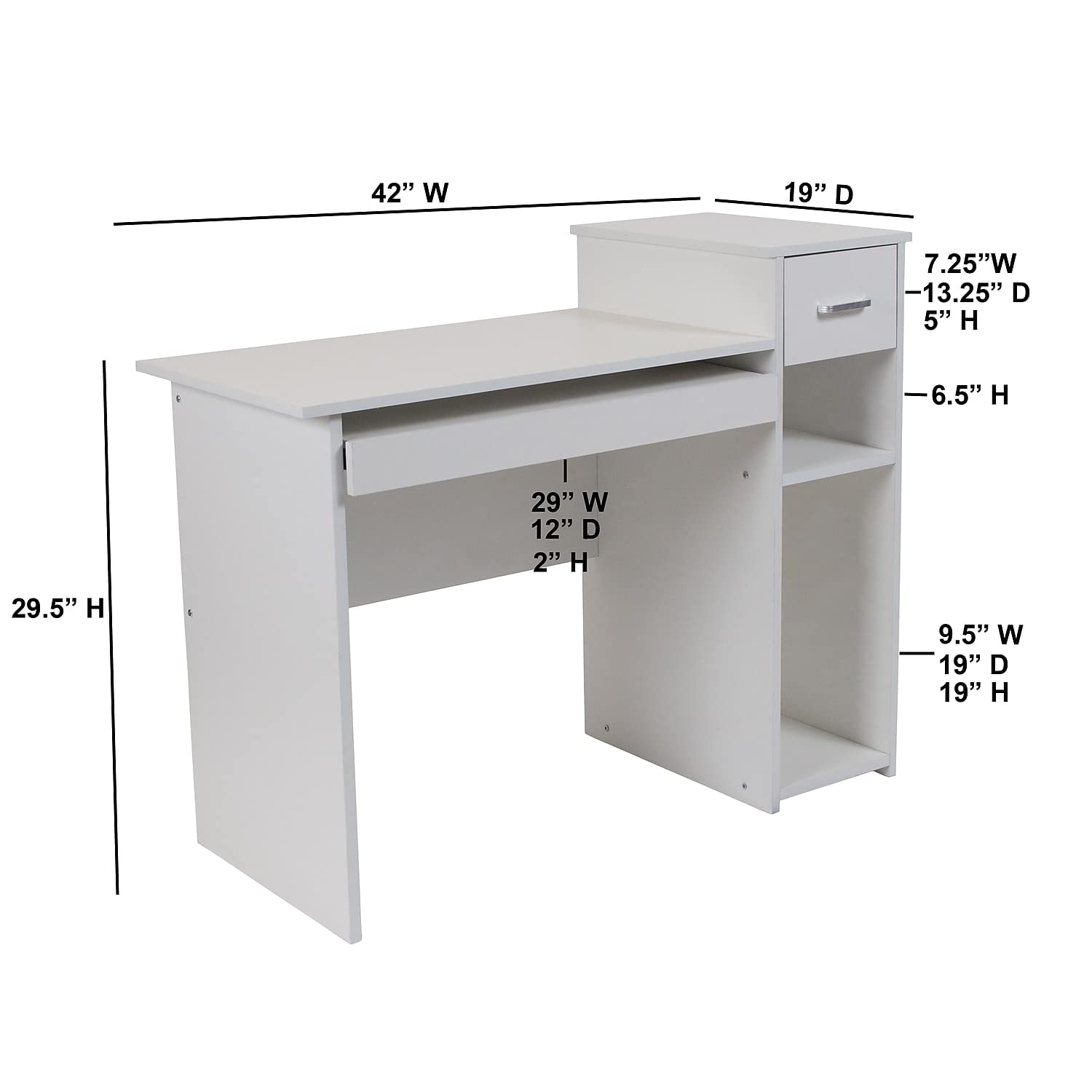 Flash Furniture Highland Park White Computer Desk With Shelves And Drawer