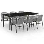 vidaXL Patio Dining Set 7 Piece Garden Conversation Bistro Set Outdoor All-Weather Furniture for Porch Backyard with Chairs Cushion Gray