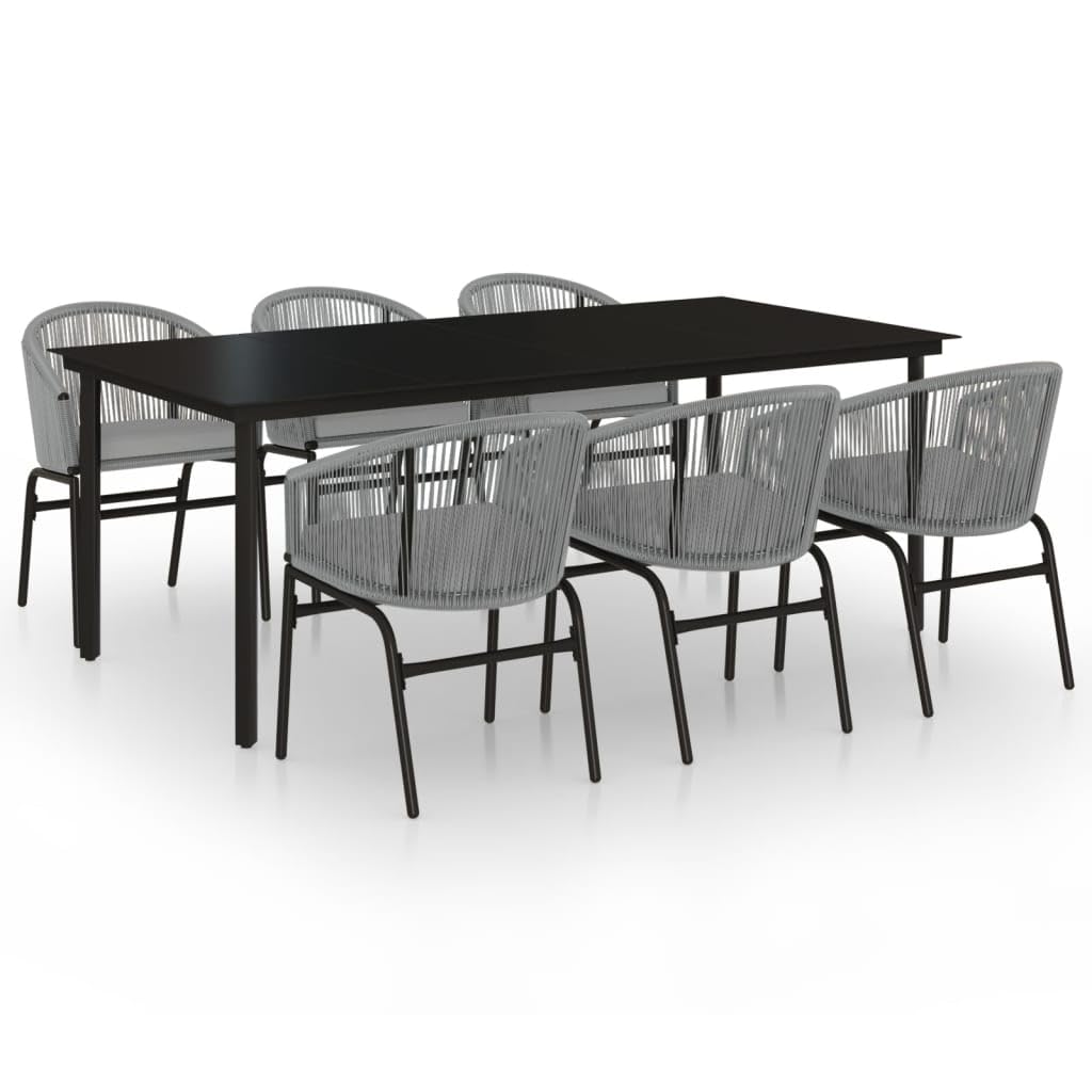 vidaXL Patio Dining Set 7 Piece Garden Conversation Bistro Set Outdoor All-Weather Furniture for Porch Backyard with Chairs Cushion Gray