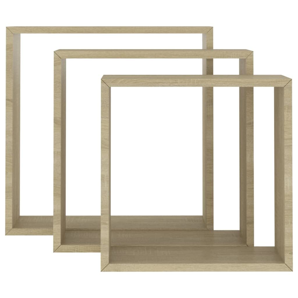 vidaXL Set of 3 Sonoma Oak Wall Cube Shelves - Modern, Durable MDF Floating Shelves for Display and Storage, Easy Installation
