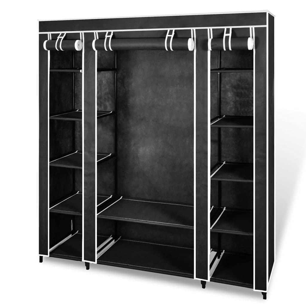 vidaXL Black Fabric Wardrobe - Non-Woven Portable Closet with Compartments and Rods | 17.7"x59"x69" Modern Design | Durable and Anti-dust | Easy to Assemble and Space-Saving